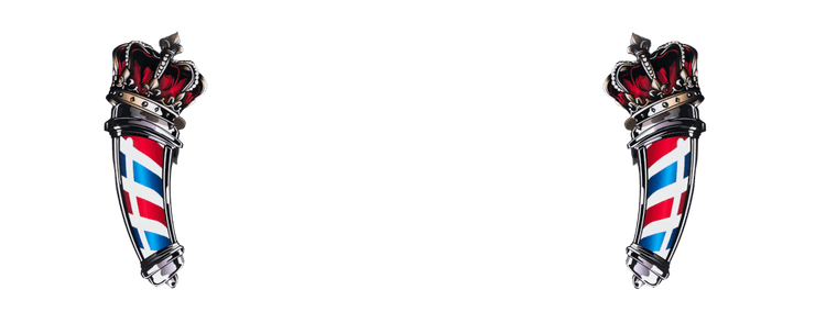 Rob's Barbershop logo with two barber poles and a straight razor